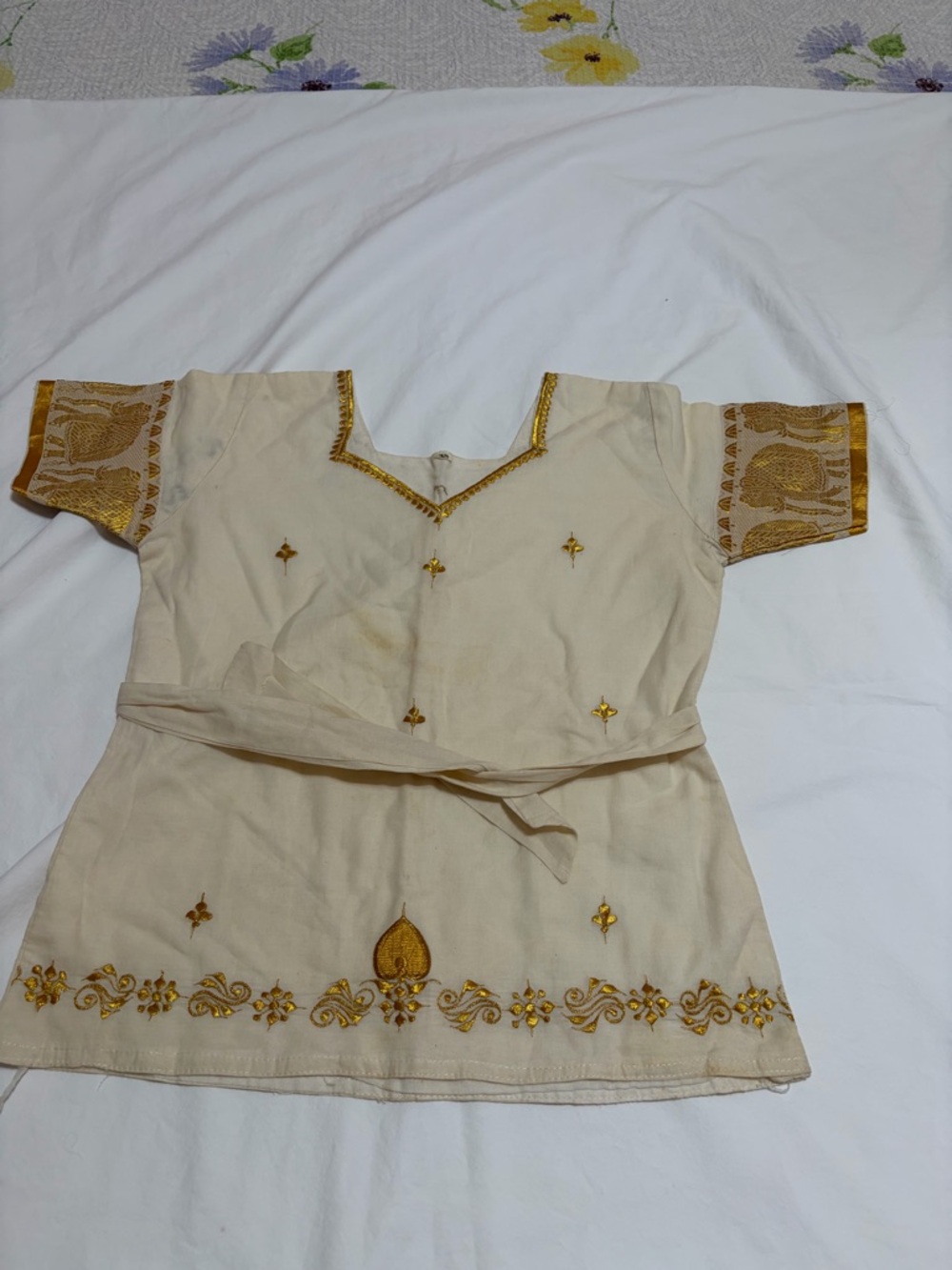 Cream Ethnic Embroidered Tunic with Gold Accents(32)